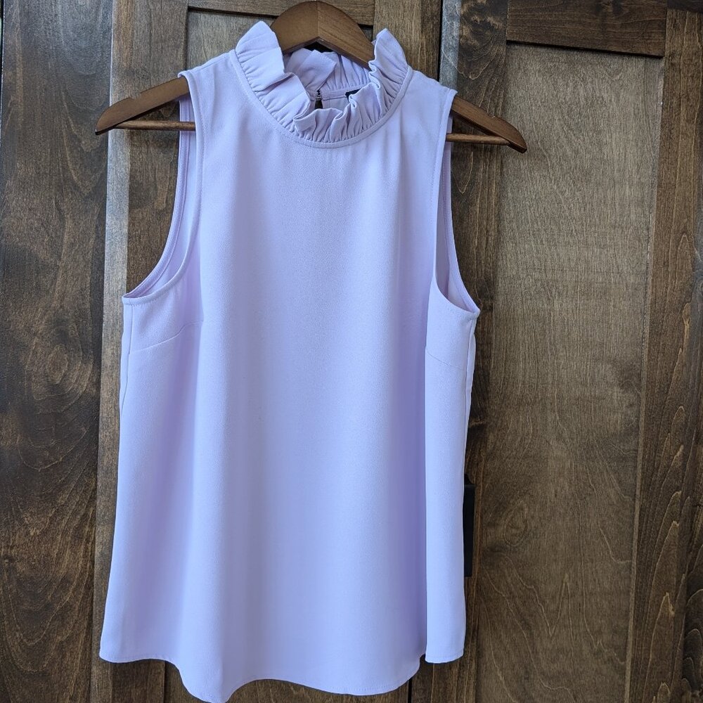 J. Crew Lavender Ruffled Mock Neck Sleeveless Blouse